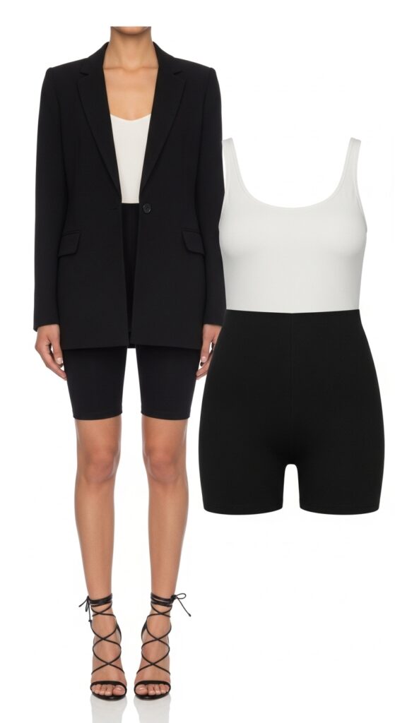20 Stylish Biker Shorts Outfits That'll Make You Feel Effortlessly Chic 4 Biker Shorts and Blazer Combo
