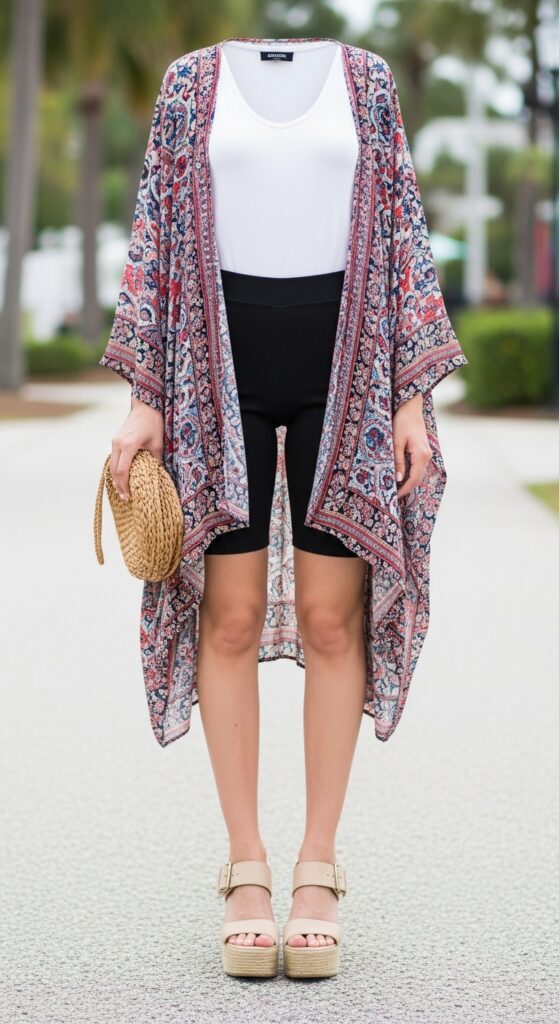 20 Stylish Biker Shorts Outfits That'll Make You Feel Effortlessly Chic 16 Biker Shorts and Kimono