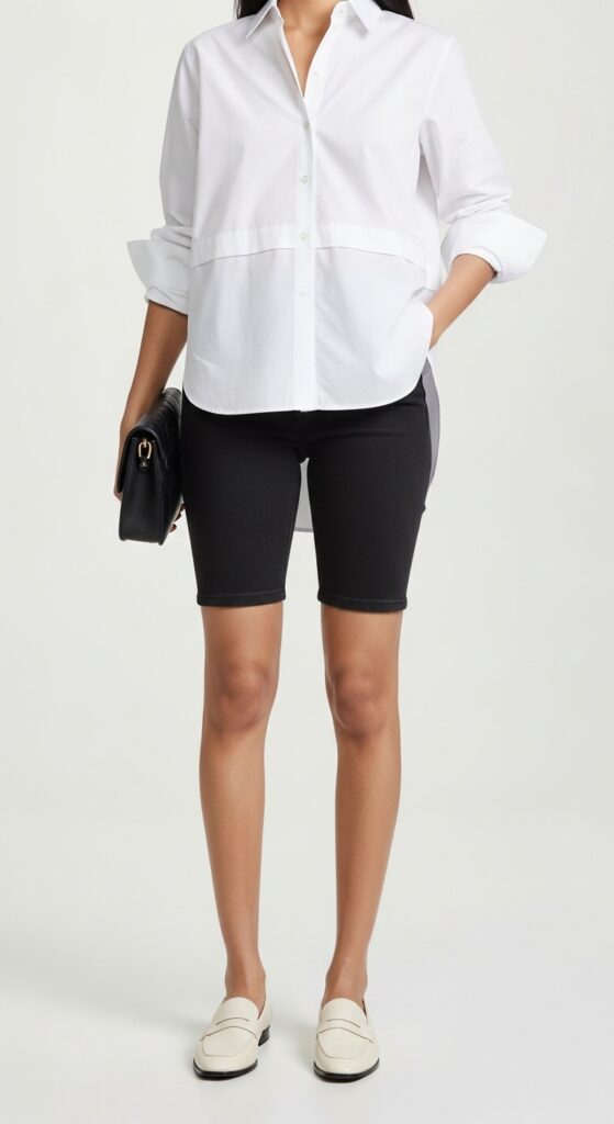 20 Stylish Biker Shorts Outfits That'll Make You Feel Effortlessly Chic 6 Biker Shorts with a Button-Up Shirt