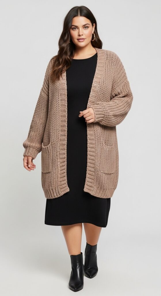Black Dress and Chunky Knit Cardigan