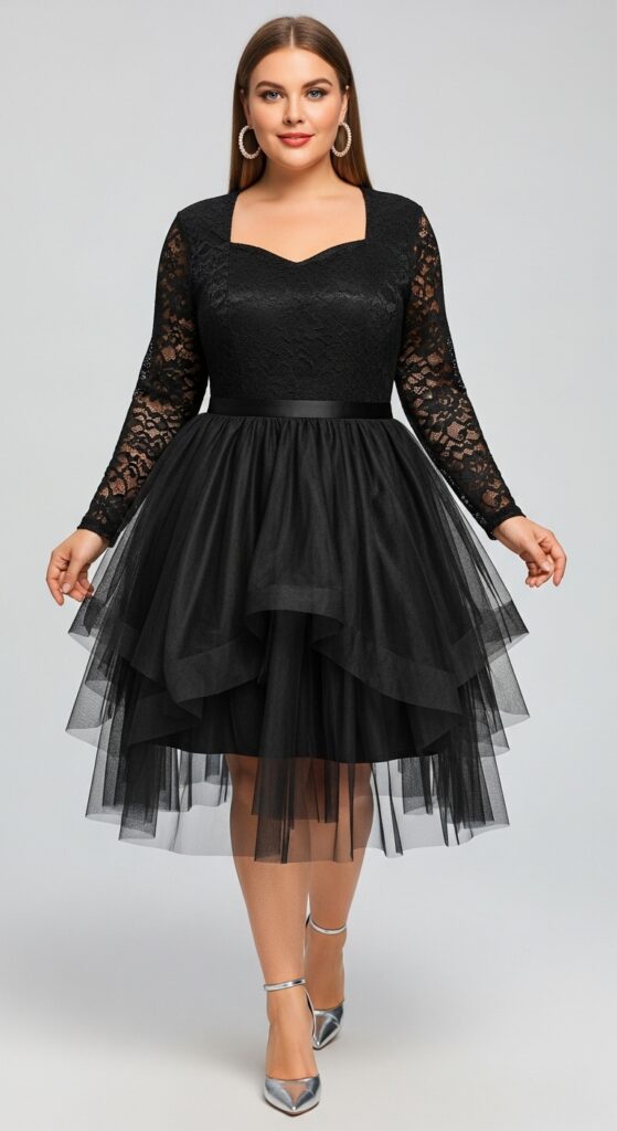 Black Lace Top Birthday Dress