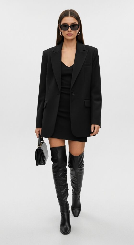 How to Wear Knee High Boots: 18 Stylish Outfit Ideas You’ll Love 12 Blazer and Mini Dress with Knee-High Boots