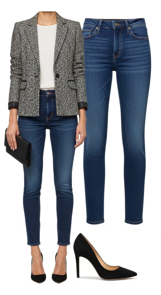 8 Stylish Outfits to Pair with Dark Wash Jeans for a Bold Look 6 Blazer and Pointed-Toe Heels