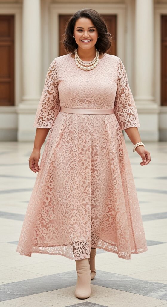 16 Plus Size Lace Mother of the Bride Dresses with Chic Season Style 12 Blush Lace Gown and Boots for Formal Weddings