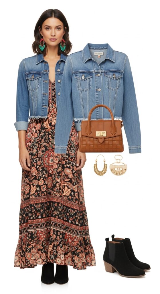 Bohemian Brunch Maxi Dress & Denim Jacket