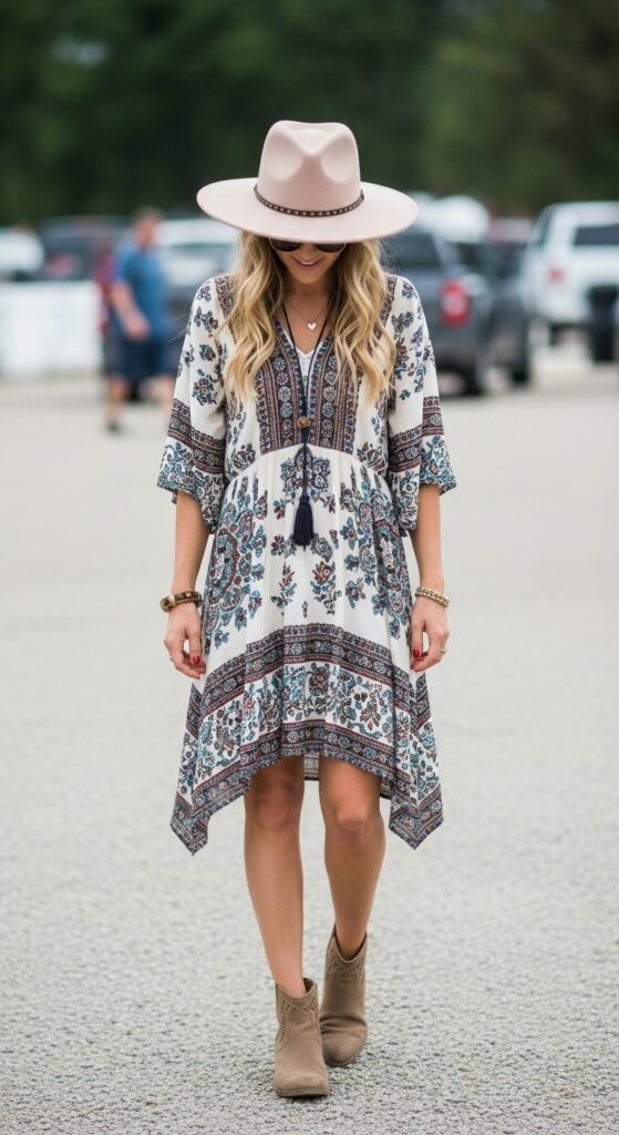 Bohemian Dress and Wide-Brimmed Hat