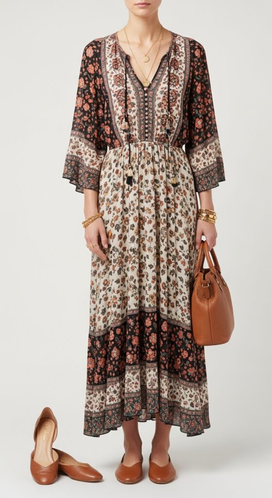 Bohemian-Inspired Maxi Dress and Leather Flats