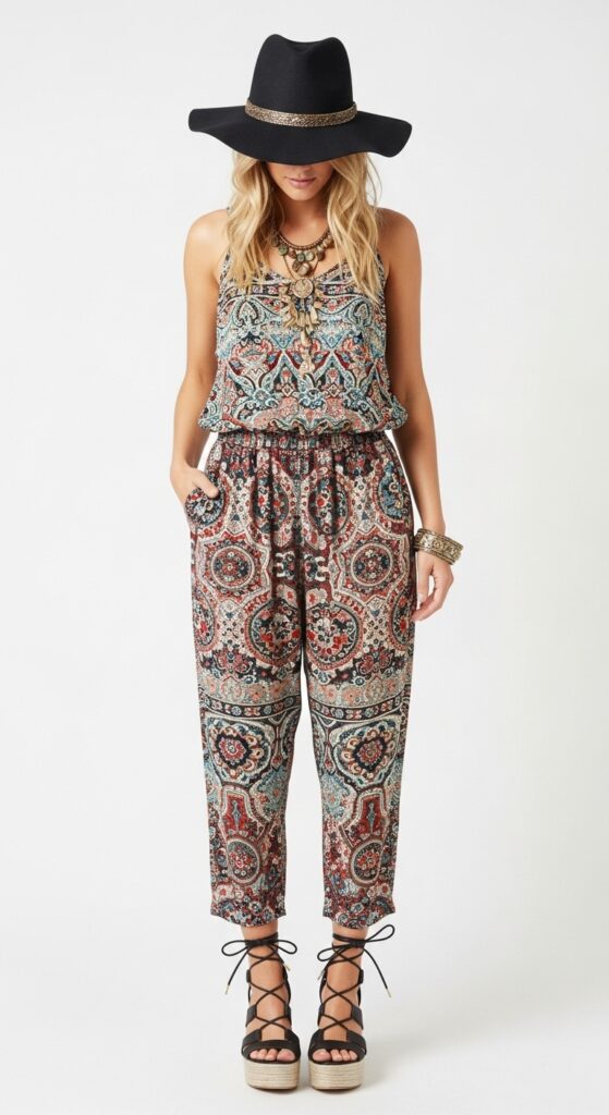 Bohemian Jumpsuit and Statement Hat