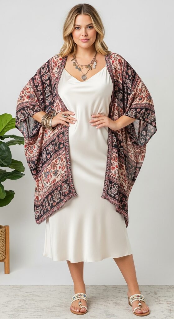 12 Boho-Chic Plus-Size Spring Outfits for a Relaxed, Bohemian Vibe 14 Bohemian Slip Dress and Kimono Layered Luxury