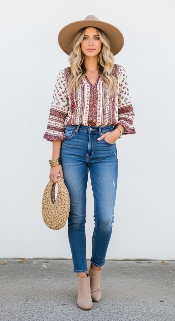Boho Blouse and High-Waisted Jeans