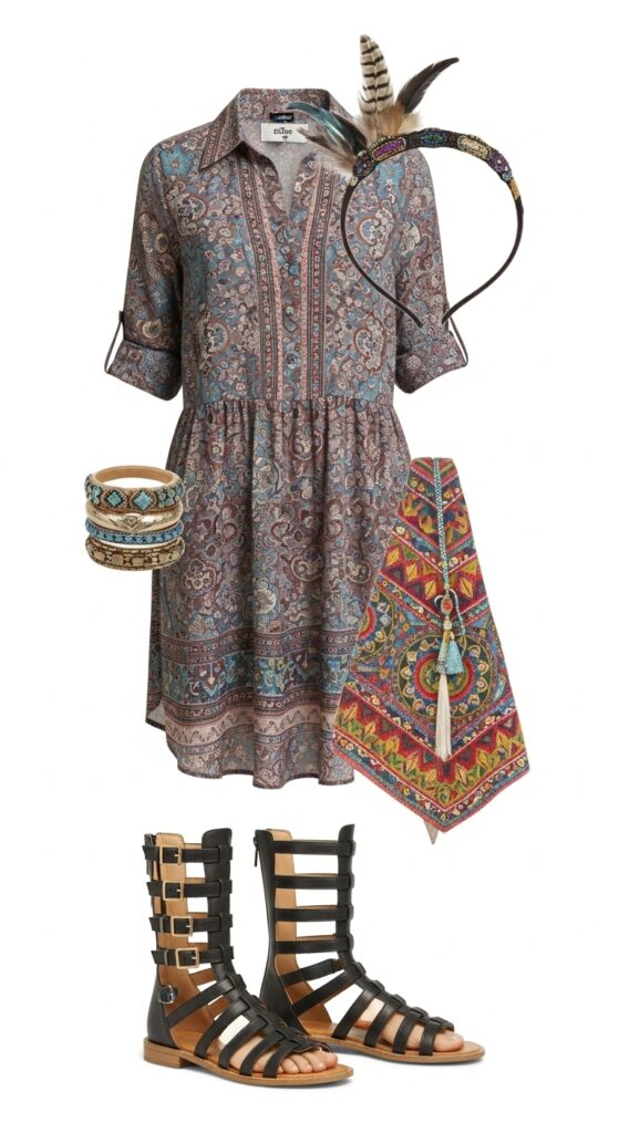 Boho Shirt Dress and Gladiator Sandals