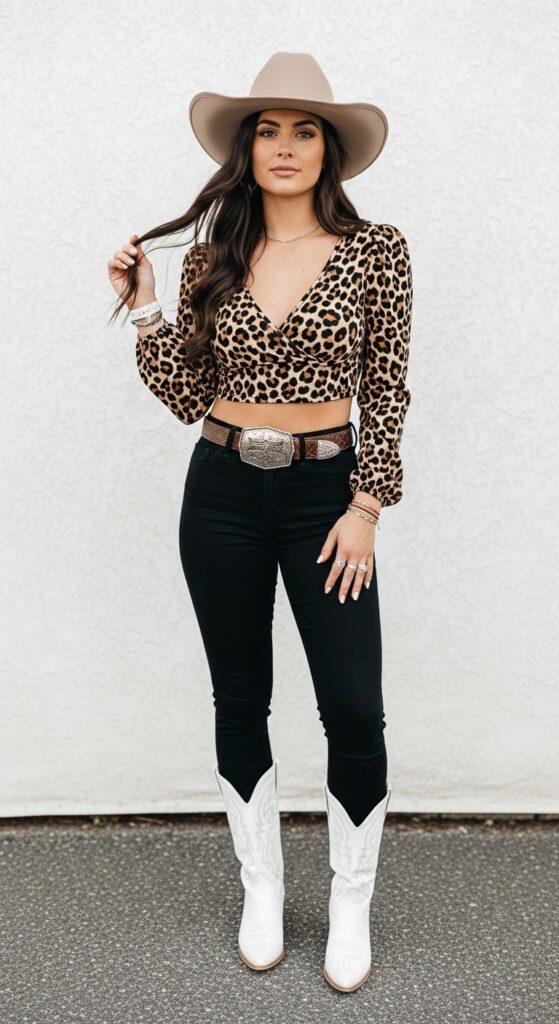 Bold Cowgirl Leopard Print Top & Black Jeans