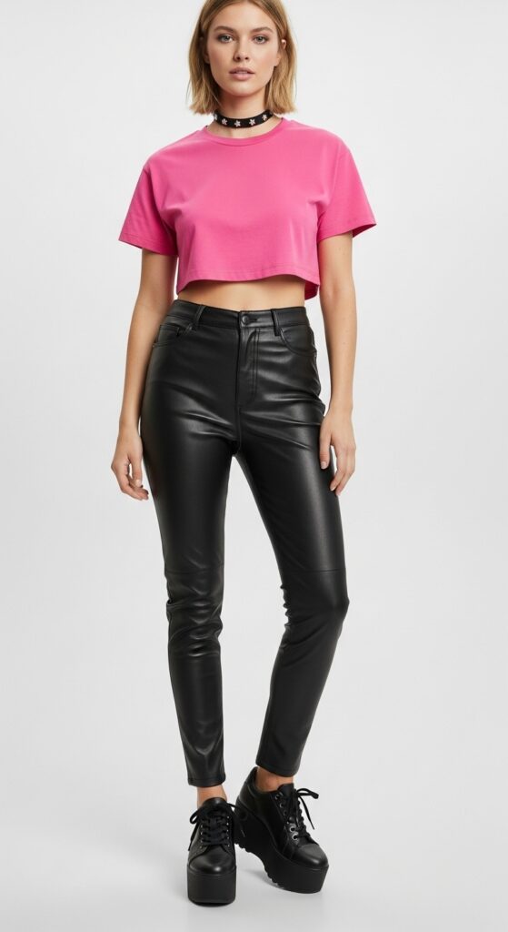 Bold Cropped Tee + Leather Pants