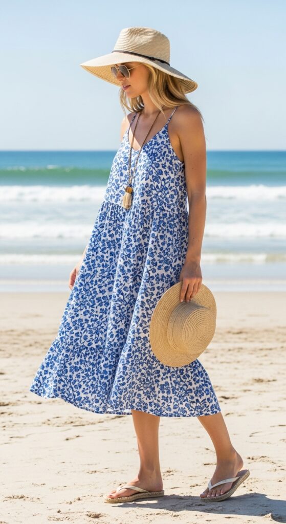 Breezy Sundress and Wide-Brimmed Hat