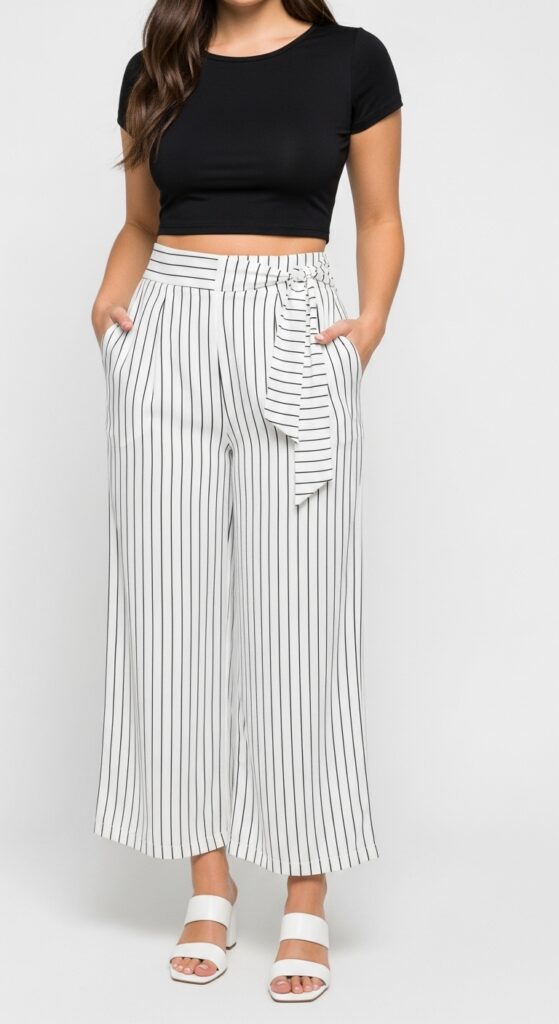 Brunch Chic Black Crop Top & White Striped Pants