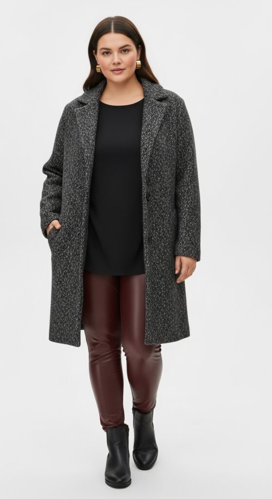Burgundy Faux Leather Leggings and Coat for Outdoor Adventures