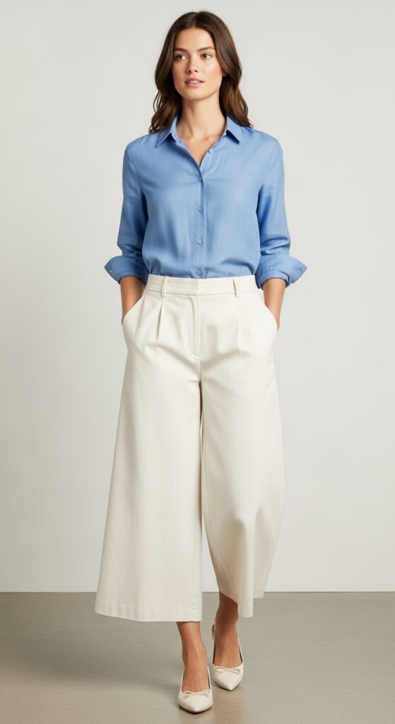 Button-Down Shirt and Wide-Legged Pants