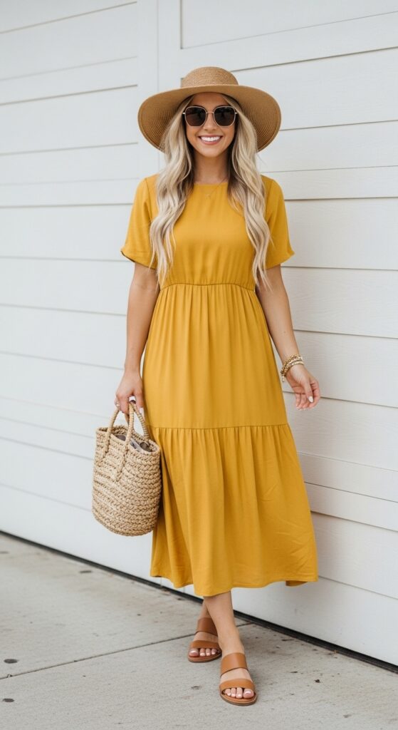 Bywater Bright Yellow Midi Dress & Sandals