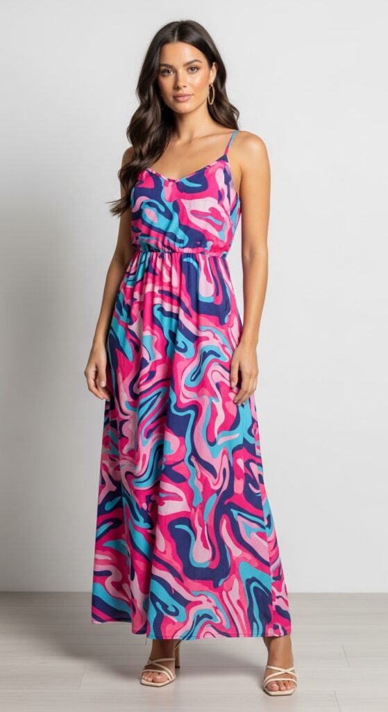 Mexico Outfit Guide: 33 Stylish Vacation Looks for U.S. Women in 2025 24 Cabo Fiesta Abstract Print Maxi Dress