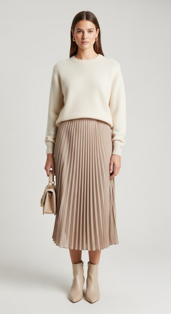 Cashmere Sweater and Pleated Skirt