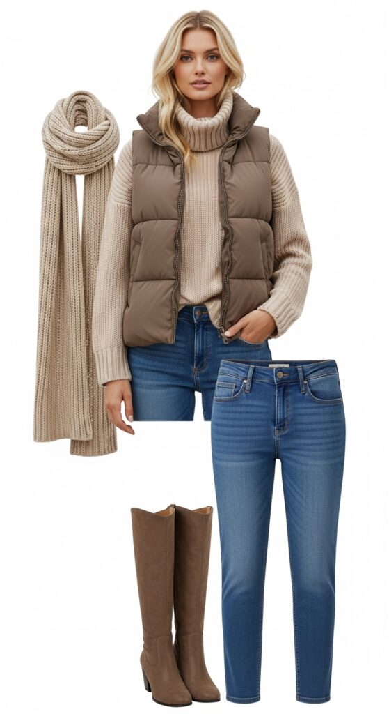 23 Chic Puffer Vest Outfits You’ll Want to Wear This Season 7 Casual Layering with Knitwear