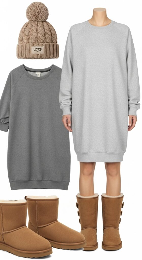 Casual and Chic UGG Boots + Sweatshirt Dress