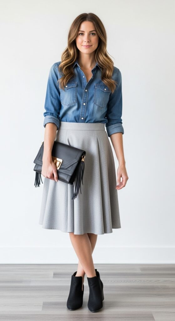 Chambray Shirt and A-Line Skirt