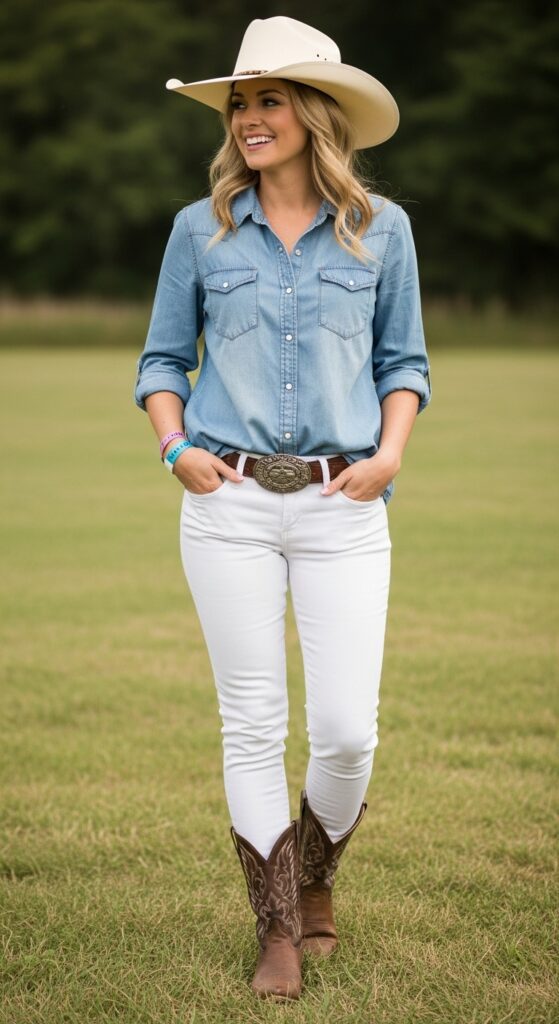 Chambray Shirt and White Jeans
