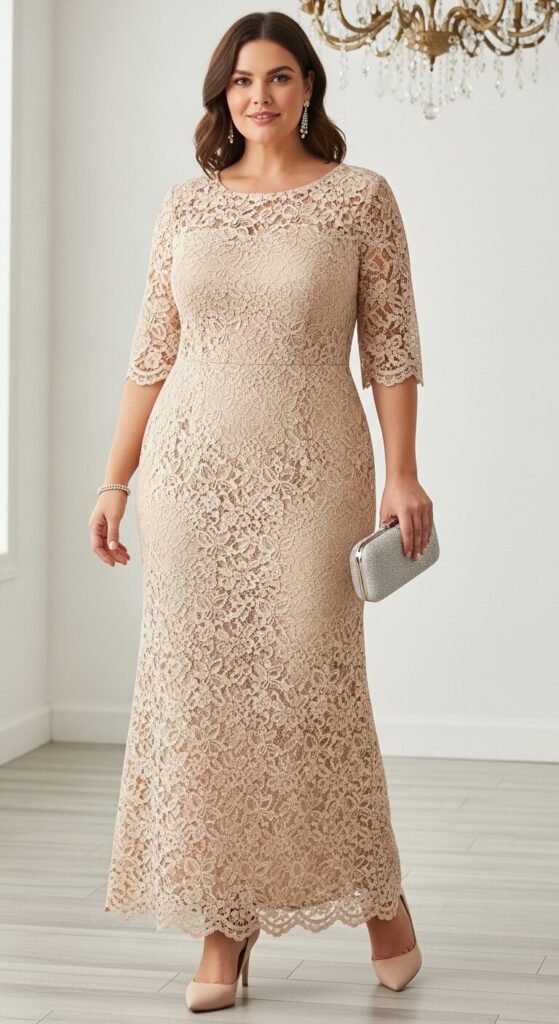 Champagne Lace Overlay Gown for Formal Weddings