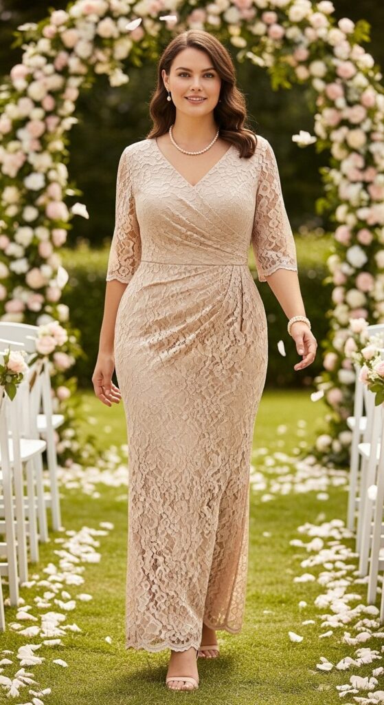 Champagne Lace Overlay Gown for Garden Weddings