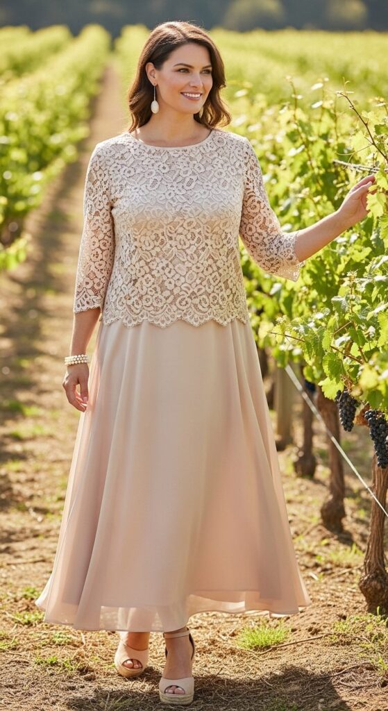Champagne Lace Overlay Top and Skirt for Vineyard Weddings