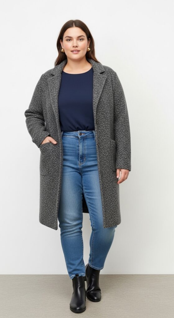 Charcoal Knit Coat and Jeans for Outdoor Adventures