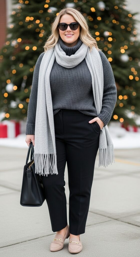 Charcoal Knit Turtleneck and Trousers for Winter Events