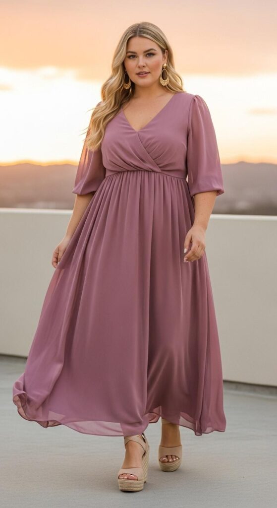 Chiffon Maxi Dress and Wedges for Outdoor Dinners