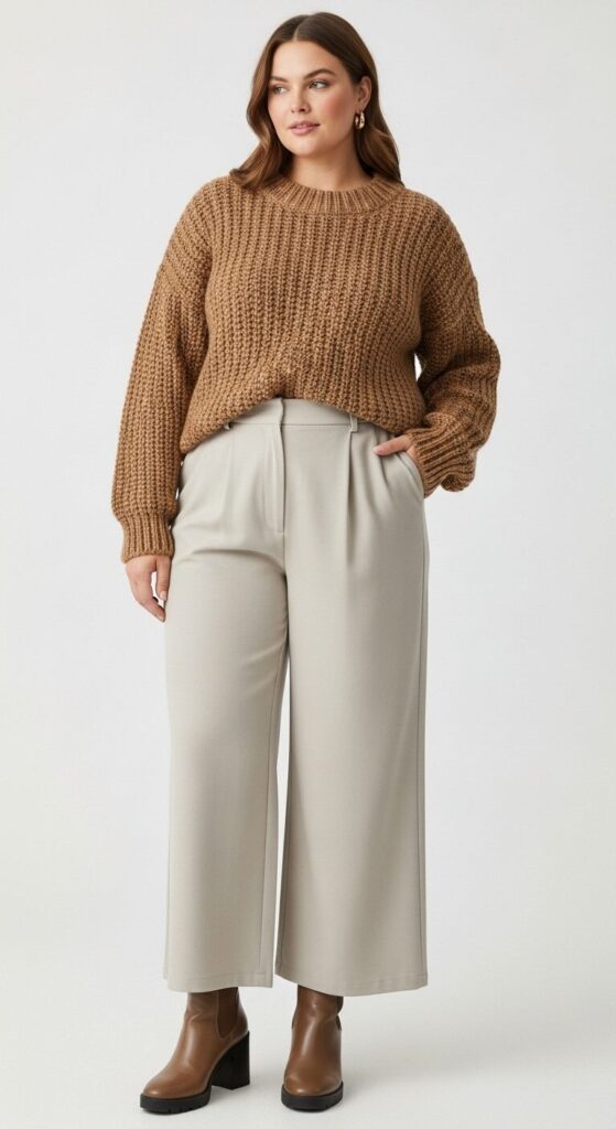 Chunky Knit Sweater & Wide-Legged Pants