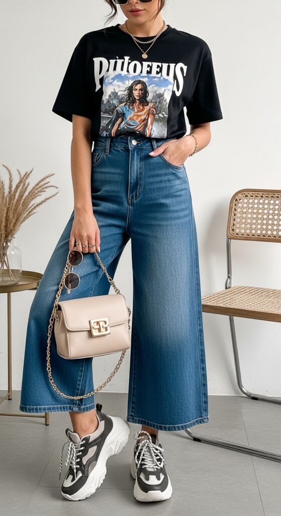 12 Perfect Footwear Styles to Pair with Wide-Leg Pants 7 Chunky Sneakers with Denim Wide-Leg Pants