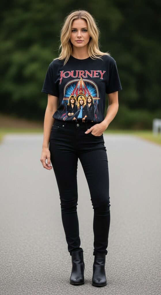 What to Wear to a Journey Concert: 18 Fashionable Outfit Ideas for the Ultimate Concert Experience 4 Classic Band Tee and Black Pants