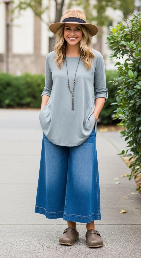 12 Perfect Footwear Styles to Pair with Wide-Leg Pants 13 Clogs with Denim Wide-Leg Pants