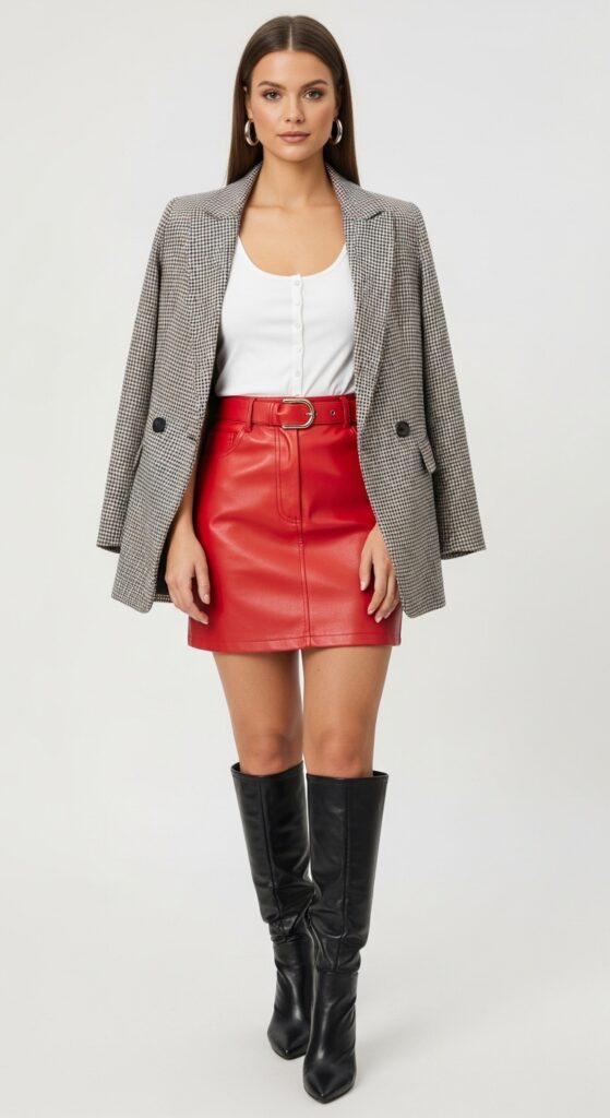 19 Red Pants Outfits to Ignite Your Style 18 Club Night White Tank & Red Leather Skirt