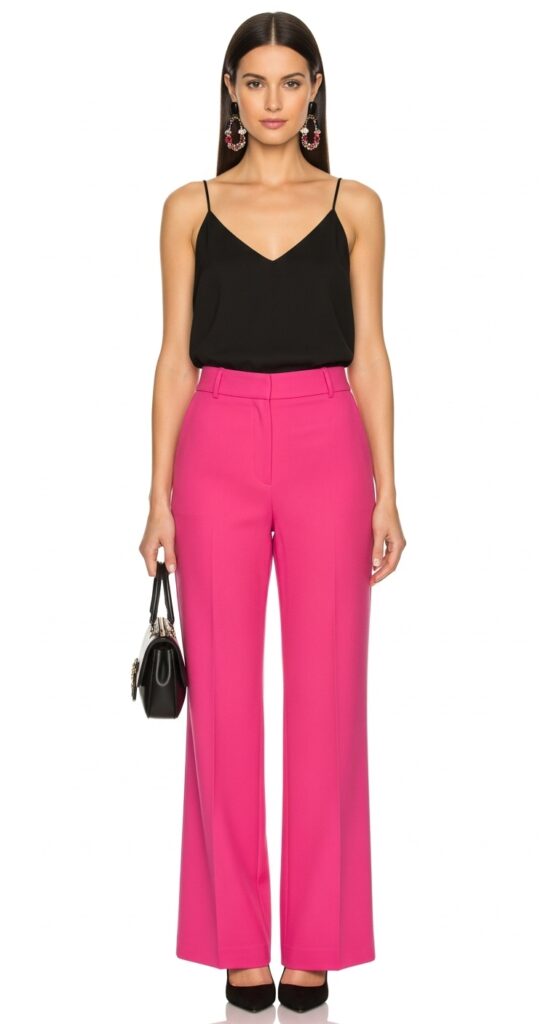 25 Pink Pants Outfits to Steal the Spotlight 17 Cocktail Party Black Tank & Hot Pink Trousers