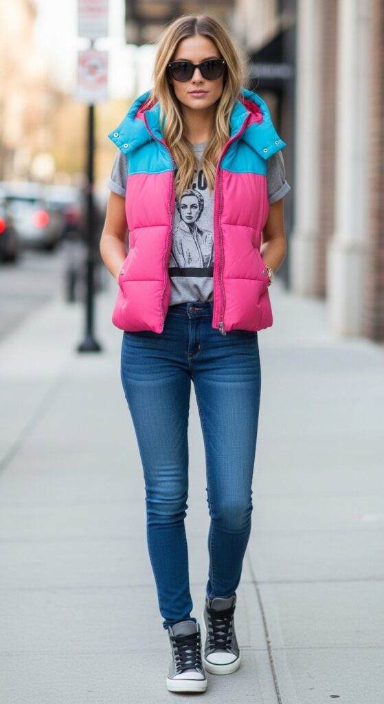 23 Chic Puffer Vest Outfits You’ll Want to Wear This Season 4 Colorful Layers