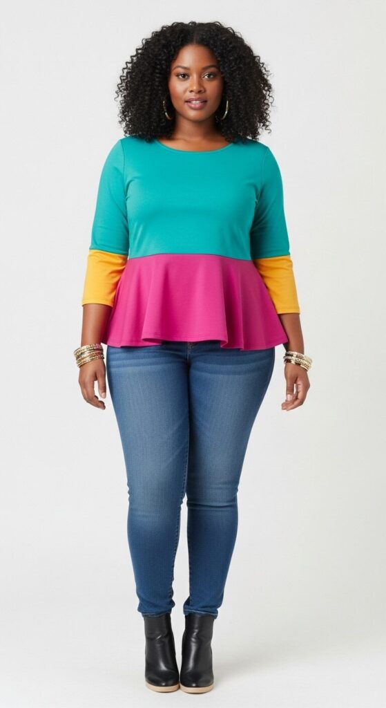 Colorful Peplum Top & Skinny Jeans