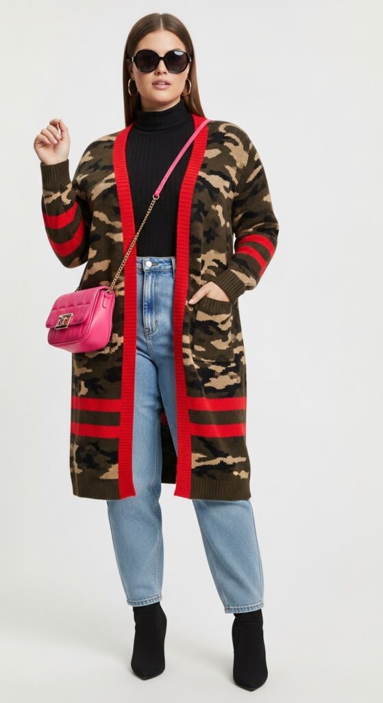 24 Plus Size Casual Winter Fashion Outfits That Celebrate Your Curves 4 Contrast Knitted Cardigan