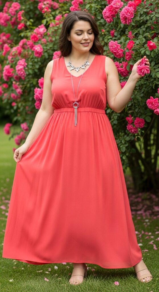 Coral Bamboo Fabric Maxi Dress for Garden Parties