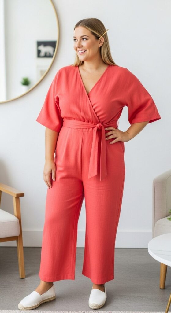 Coral Linen Blend Jumpsuit for Networking Events