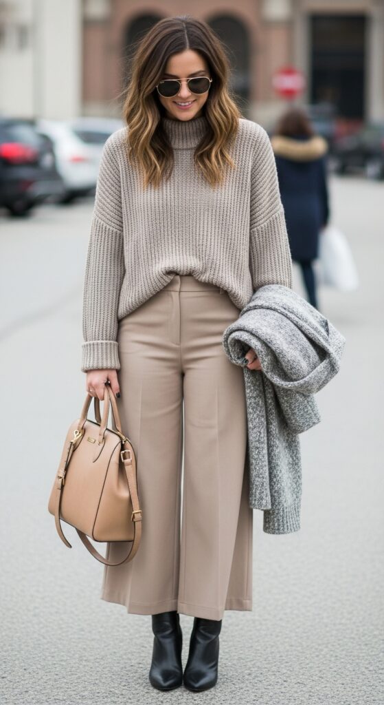 30 Stylish Winter Outfits for Women That Keep You Warm and Fashion-Forward 4 Cozy Oversized Knit & Wide-Leg Pants