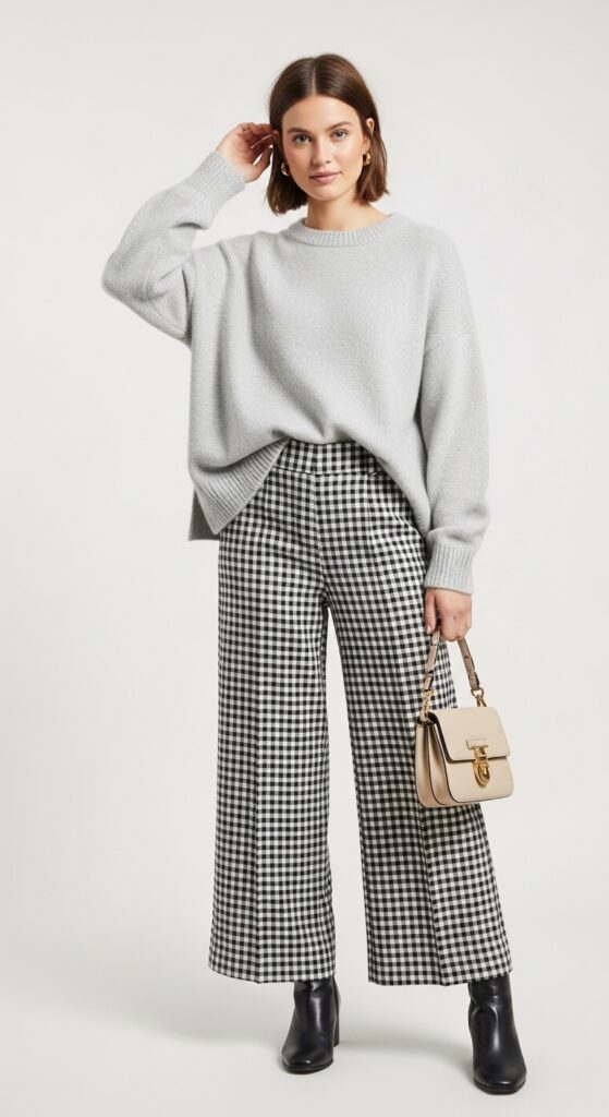 23 Spring Outfits for 2025 That Will Refresh Your Wardrobe 16 Cozy Oversized Sweater and Gingham Pants