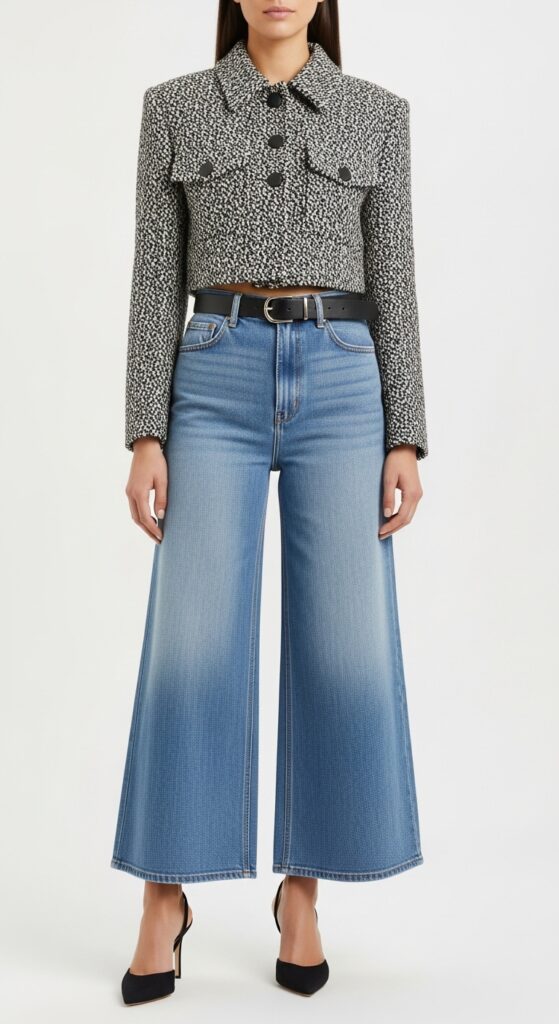 Cropped Jacket and Wide-Leg Jeans