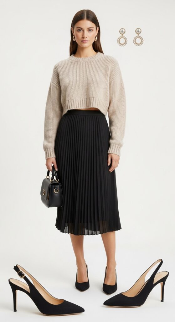 Cropped Sweater and Pleated Skirt