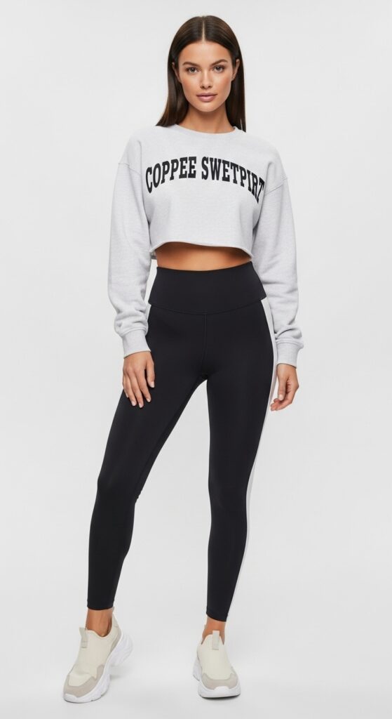 15 Sporty Outfit Ideas to Keep You Stylish and Comfortable 8 Cropped Sweatshirt and High-Waisted Leggings